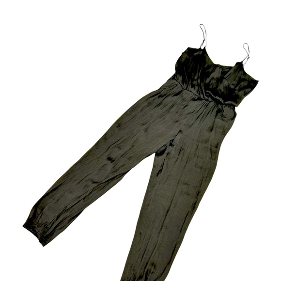 Bardot Black satin jogger Jumpsuit pockets v neck adjustable straps 10 large - Picture 2 of 10